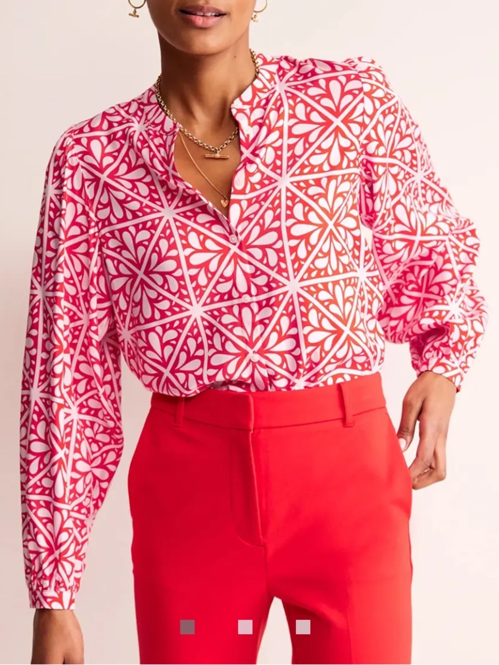 Boden Red Blouson Sleeve Blouse